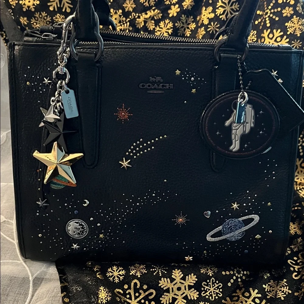 Coach Rare NASA Space black Shoulder Bag with Charms - Picture 3 of 16